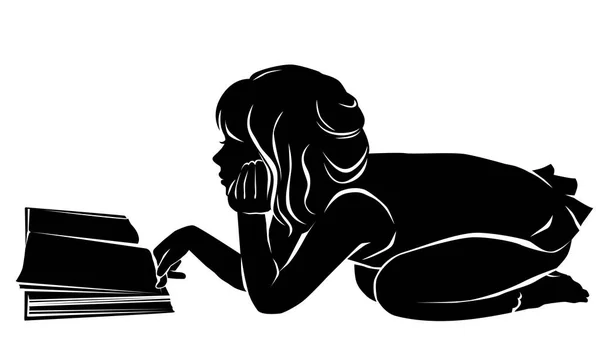 Silueta dívka čtení kniha — Stockový vektor