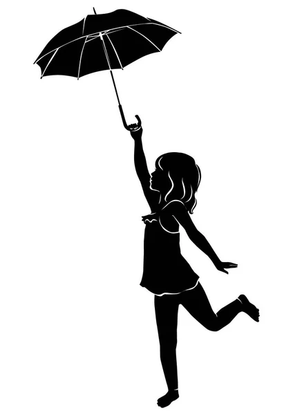 剪影女孩用的伞 — 图库矢量图片