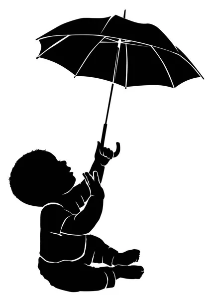 Silhouette baby and umbrella — Stock Vector