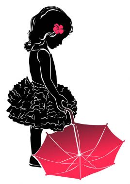 Küçük kız pembe şemsiye ile siluet