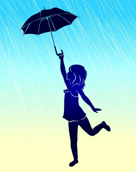 Silhouette girl with umbrella. — Stock Vector