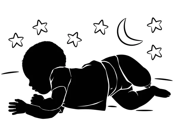 Silhouette bambino dormire — Vettoriale Stock