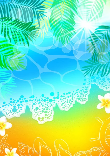 Arrière plan mer plage palmiers — Image vectorielle