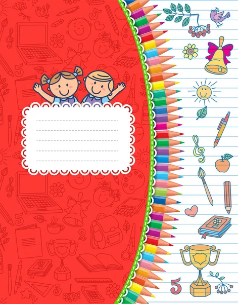 Cuaderno de la escuela cubierta roja en rayas — Vector de stock