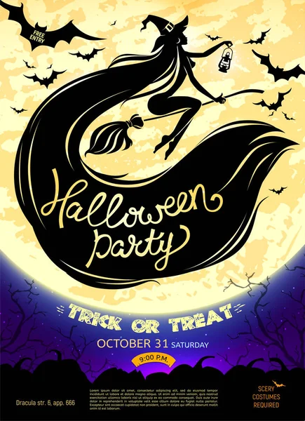 Cadılar Bayramı poster cadı ve ay ile. Vektör çizim