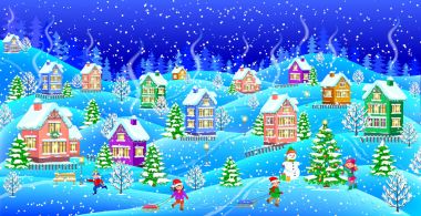 Kış manzarası ile irtifa geceleri evler