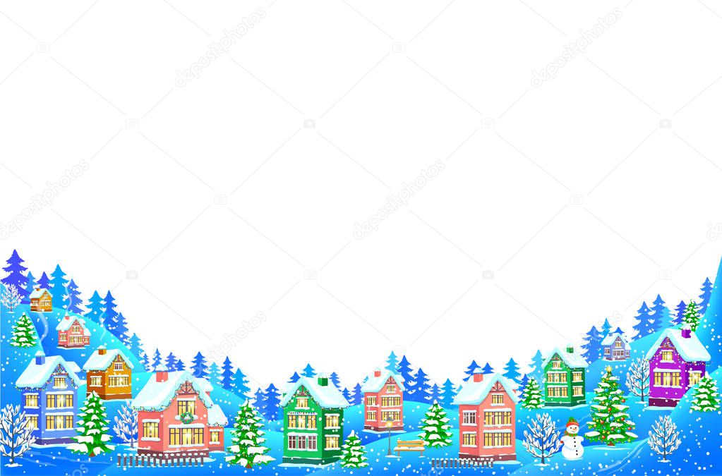 Winter landscape composition on white background