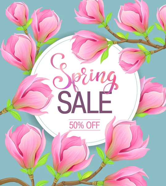 Venta de primavera Magnolia Flores — Vector de stock