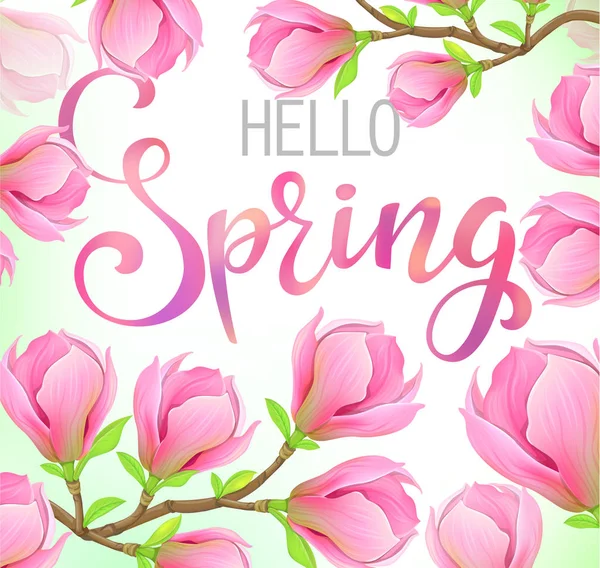 Hallo Frühling Magnolienblüten — Stockvektor