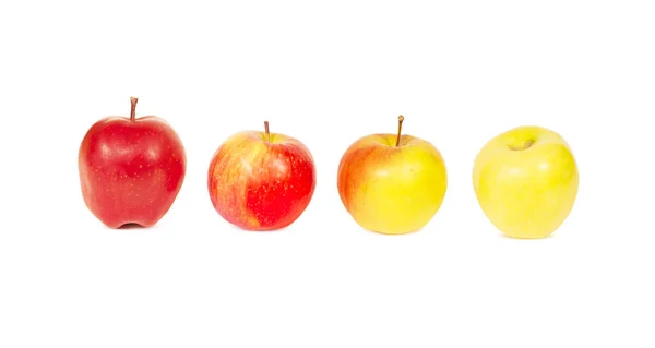 Zestaw czterech świeżych jabłek, na białym tle, na białym tle — Zdjęcie stockowe