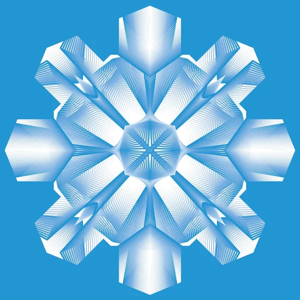 Mavi soyut simetrik kar tanesi, çizgi resim, simge, illüstrasyon vektör — Stok Vektör