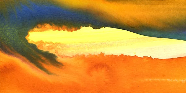 Bella texture ad acquerello colorato sfondo luminoso, giallo, arancione, colore blu, pittura astratta acquerello moderno, banner orizzontale, illustrazione ad acquerello disegnato a mano, arte contemporanea — Foto Stock