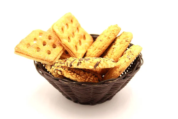 Composition Cookies Basket White Background — Stock Photo, Image