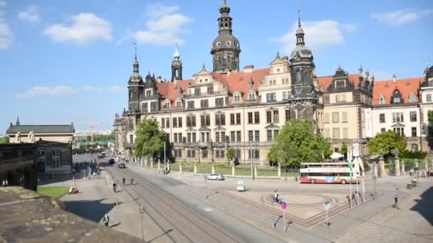 Исторический Центр Дрездена Дрезденский Замок Residenzschloss Башней Hausmannsturm Художественной Галереей — стоковое видео