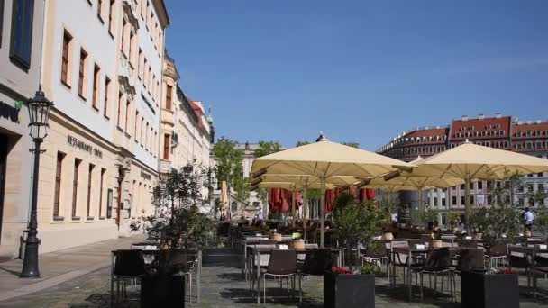 Kavárna Centru Drážďan Dresdner Frauenkirche Kostel Panny Marie Luteránský Kostel — Stock video