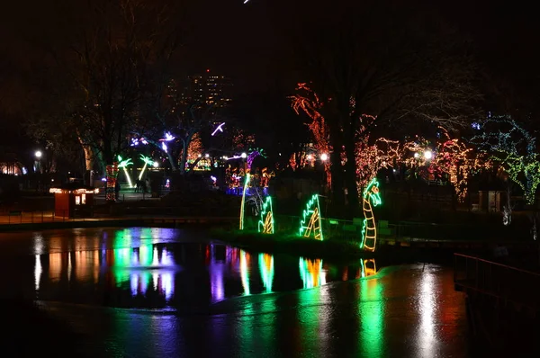 Chicago, Stany Zjednoczone Ameryki. 31 grudnia 2016 roku. Przejść przez podświetlany wyświetlacz w Sylwestra w Lincoln Park Zoo w Chicago. — Zdjęcie stockowe