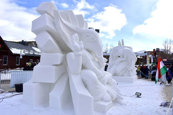 Breckenridge, Colorado, USA: Jan 28, 2018: Lord Ganesha Annual International Snow Sculpture — Stock Photo, Image