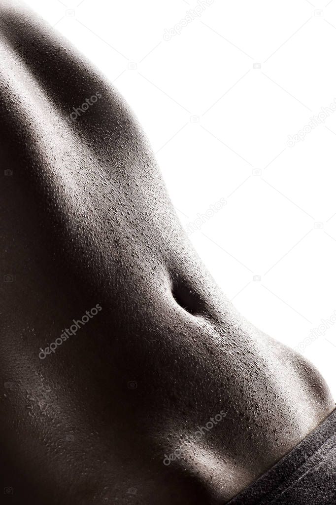 Woman's abdomen full of sweat