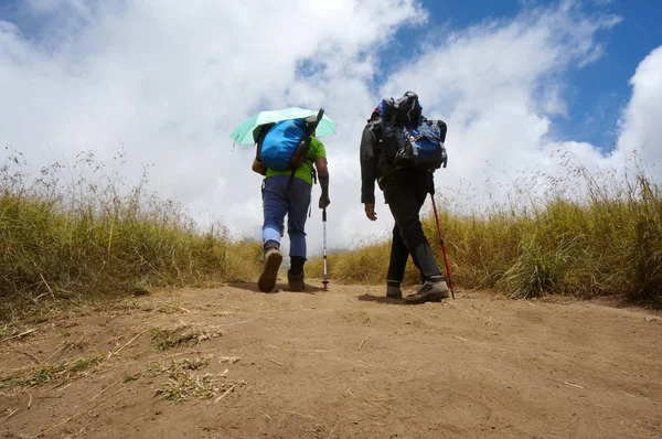 Két rinjani hegymászók Stock Kép