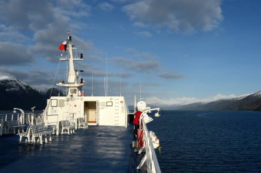  Bir gemi güvertesinde fiyort Pia Tierra del Fuego adalar gemi..