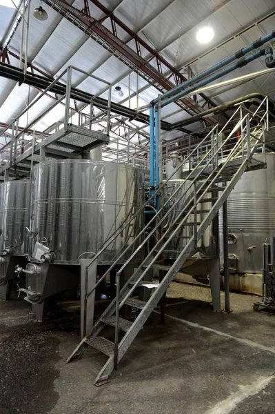 Erjesztés rozsdamentes acél tartályokban a bor, a pincészet Santa Rita. — Stock Fotó