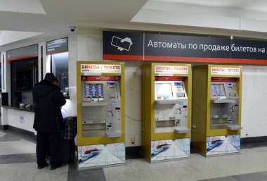 Terminaller Paveletsky tren bilet satışı için tren istasyonu Moskova.