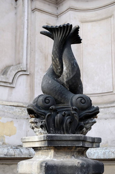  The sculptural fountain of the fish in Prague.