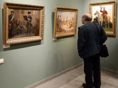  İzleyiciler, Moskova fuarında Sergei Andriyaka suluboya Gorokhovsky şeritte Okulu devlet.