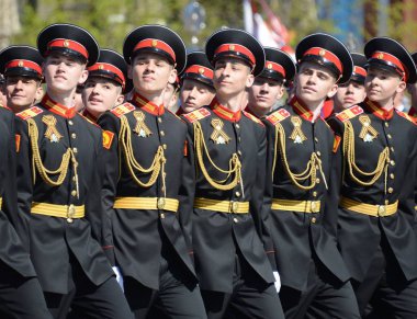  Tver Suvorov askeri okula Kostümlü prova Kızıl Meydan geçit zafer günü onuruna, öğrenciler.