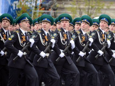  The cadets of the Moscow boundary Institute of FSB of Russia on red square during the parade in honor of Victory Day. clipart