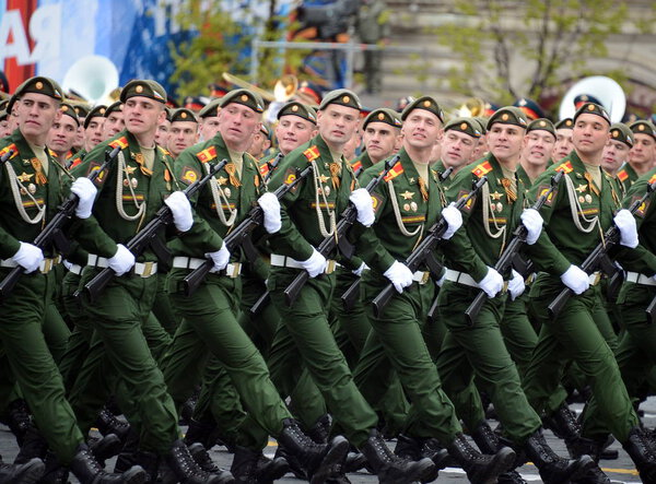  Military parade in honor of Victory Day on red square on 9 may 2017. The cadets of the Moscow higher military command school.
