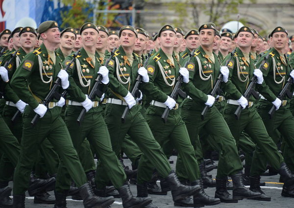  Cadets of the military Academy RVSN named after Peter the Great military parade in honor of Victory Day on red square.
