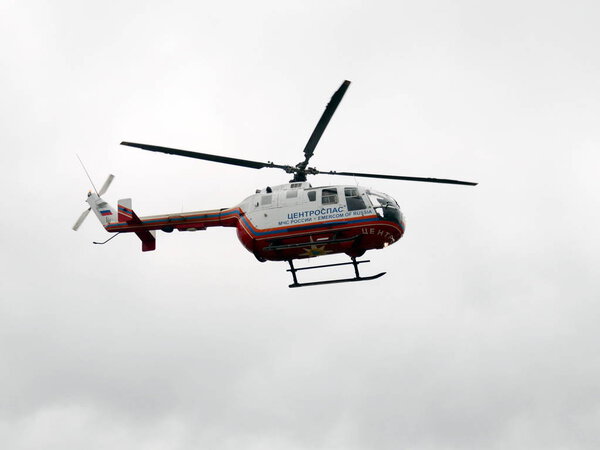  The helicopter BO-105 Tsentrospas EMERCOM of Russia at the range of the Noginsk rescue center of the Ministry of Emergency Situations during the International Salon "Integrated Security-2017"