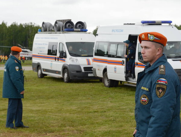  Rescuers at the training ground of the Noginsk rescue center of the Ministry of Emergency Situations during the International Salon "Integrated Security-2017"