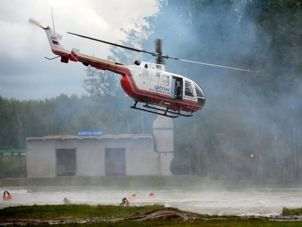  Helicopter BO-105 Centrospas EMERCOM of Russia on the range of Noginsk rescue center of the Ministry of Emergency Situations.