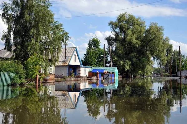  Sel. Nehri kıyılarından ortaya çıkan, Ob, kentin eteklerinde sular altında..