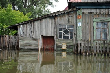 Sel. Nehri kıyılarından ortaya çıkan, Ob, kentin eteklerinde sular altında..