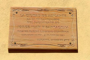  George Juan Enstitüsü eğitim Alicante, anıt plaket.
