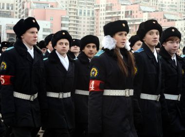  Cadets of the Moscow Cadet Corps of Heroes of Space are preparing for the parade on November 7 on Red Square. clipart