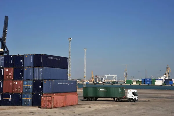 Cádiz Španělsko Července 2011 Container Dvůr Přístavu Cadiz — Stock fotografie