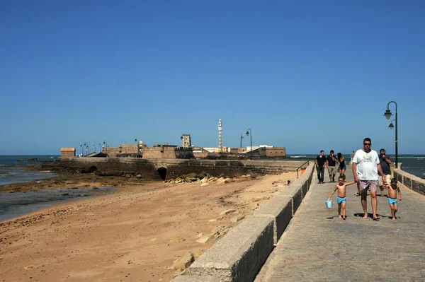 Cádiz Spanien Juli 2011 Fästning San Sebastian Stranden Den Antika — Stockfoto