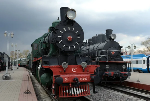 Moscou Russie Avril 2016 Anciennes Locomotives Soviétiques Dans Musée Histoire — Photo