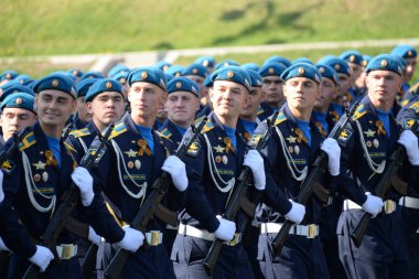   Cadets of the Air force Academy named after Professor N.E. Zhukovsky and Yu. a. Gagarin at the dress rehearsal of the parade on red square in honor of Victory Day clipart