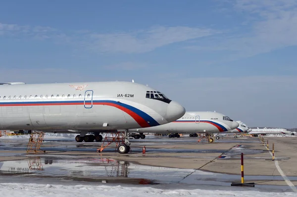Airplanes IL-62M of the Russian Space Forces at the Chkalovsky airfield — Stock Image Airplanes IL-62M of the Russian Space Forces at the Chkalovsky airfield Royalty Free Stock Photos