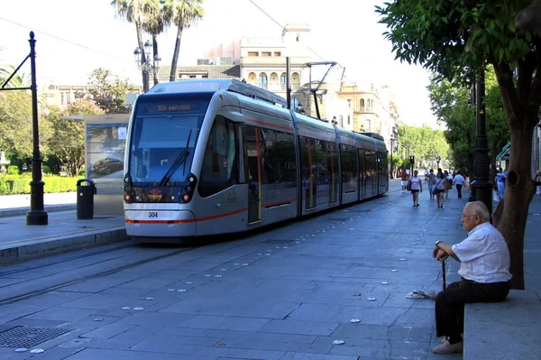 Seville Spain July 2011 Seville Light Metro City Street — Stock Photo, Image