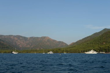 Marmaris, Türkiye - 28 Ekim 2019: Ege Denizi 'ndeki Marmaris Körfezi