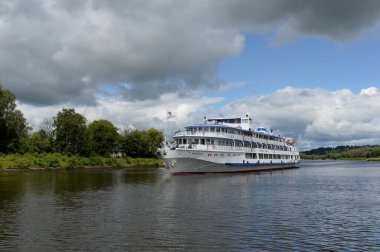 MOSCOW REGION, RUSSIA - JULY 7, 2019:Three-deck ship 
