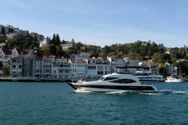  İstanbul, Türkiye - 3 Kasım 2019: İstanbul Boğazı 'nda motorlu yat. İstanbul