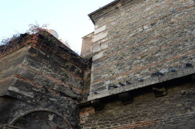  ISTANBUL,TURKEY - NOVEMBER 3, 2019:Fragment of an old building on Alageik street in the Beyoglu district of Istanbul
