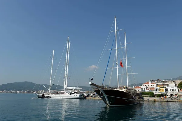 Marmaris Turecko Října 2019 Turecké Gulet Lodě Molu Tureckého Města — Stock fotografie